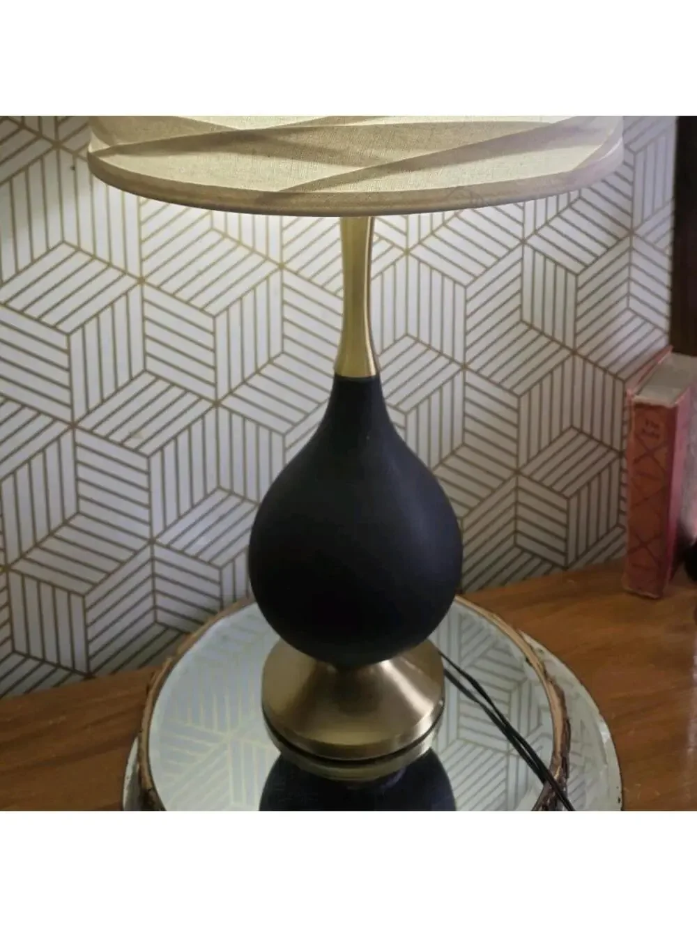 Vintage Midcentury Black And Gold Metallic Teardrop Table Lamp